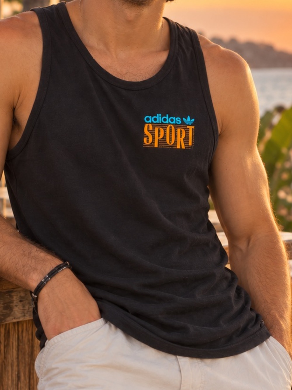 Adidas Sport Vintage-Style Black Tank Top